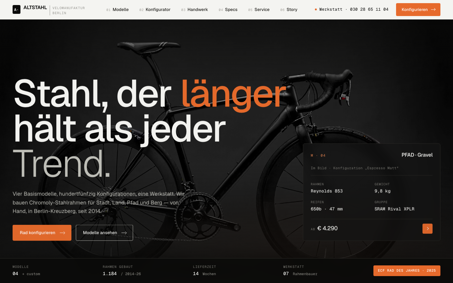 Velomanufaktur Website Beispiel — Altstahl Berlin