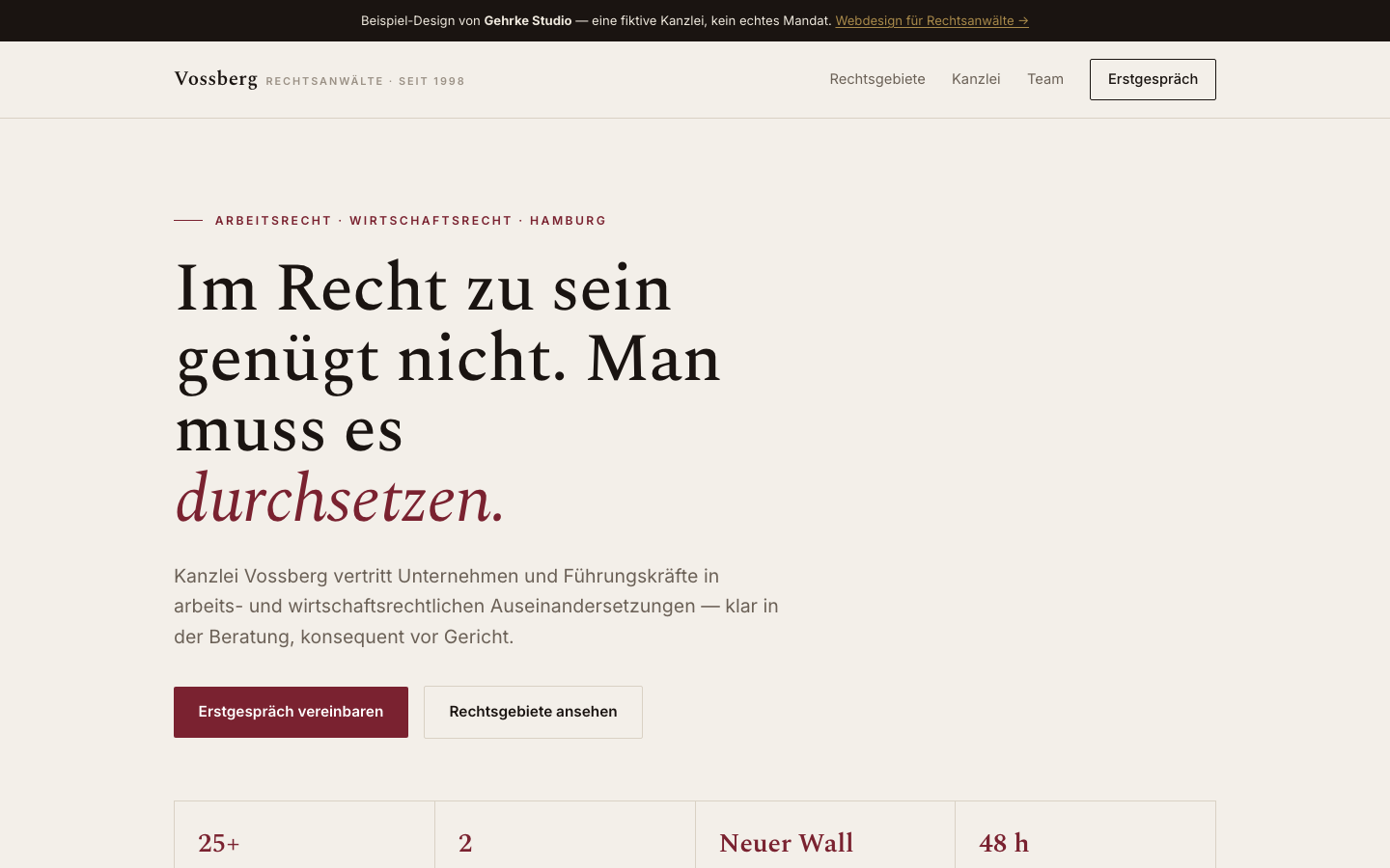 Rechtsanwalt Website Beispiel — Kanzlei Vossberg Hamburg