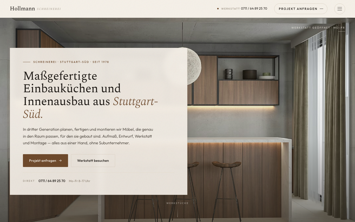 Schreinerei Website Beispiel — Schreinerei Hollmann