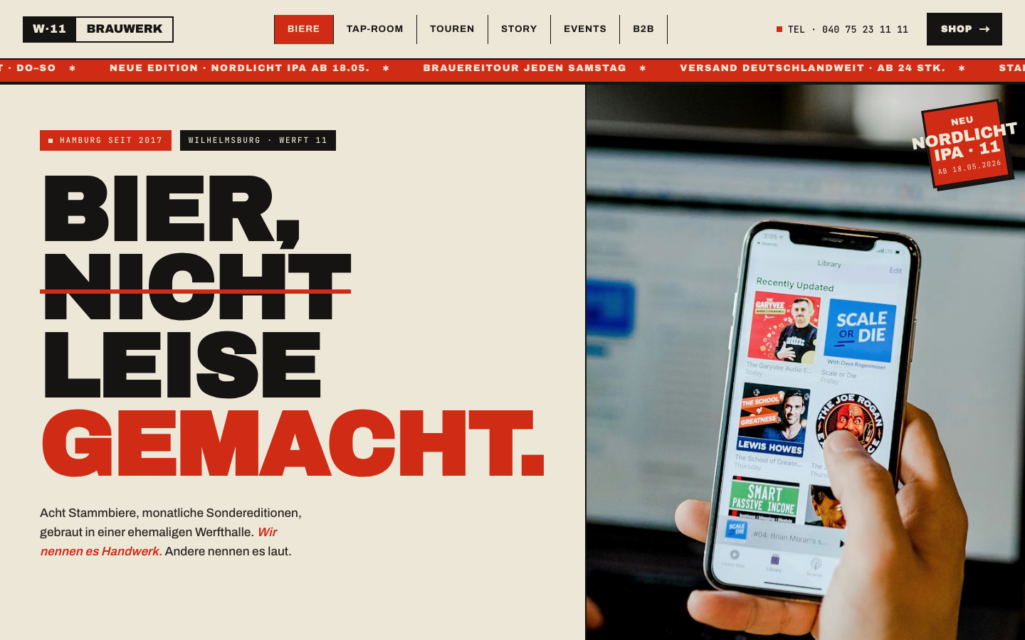 Craft-Brauerei Website Beispiel — Werft 11 Brauwerk Hamburg